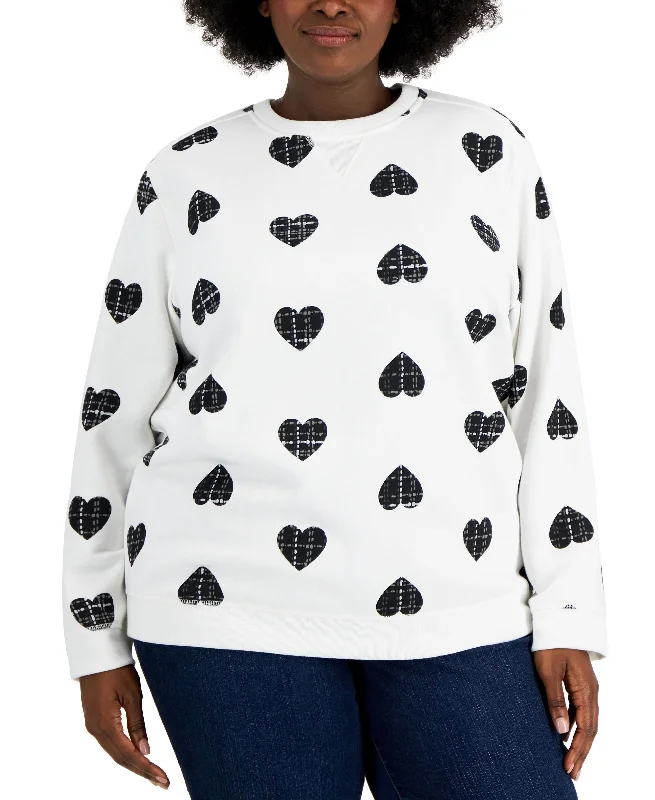 Karen Scott Plus Size Printed Sweatshirt Hoodie with High Neck Warm Protective