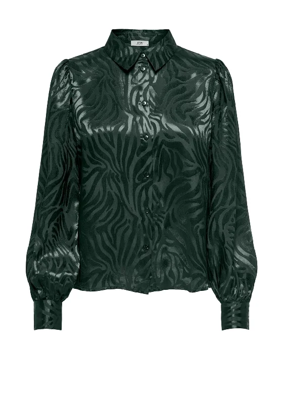 JDY Diffi Satin Zebra Print Blouse, Scarab Green Everyday Stylish Blouse