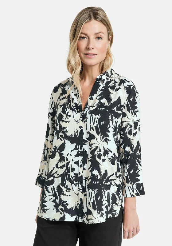 Gerry Weber Tropical Print Blouse, Black Pleated Collar Blouse
