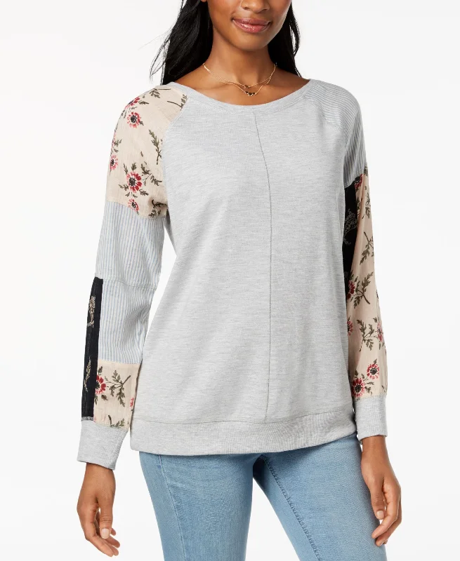Style & Co Patchwork Sleeve Sweatshirt Hoodie with Double Zipper Versatile Adjustable