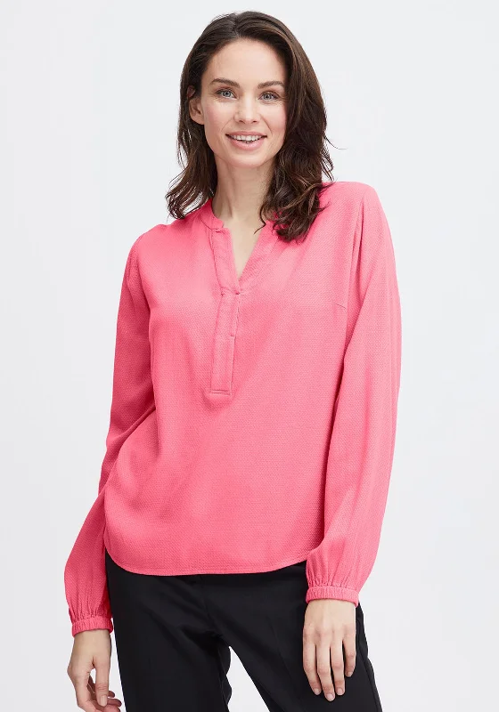 Fransa Haida Waffle Textured Pattern Blouse, Carmine Rose Chic Sleeveless Blouse