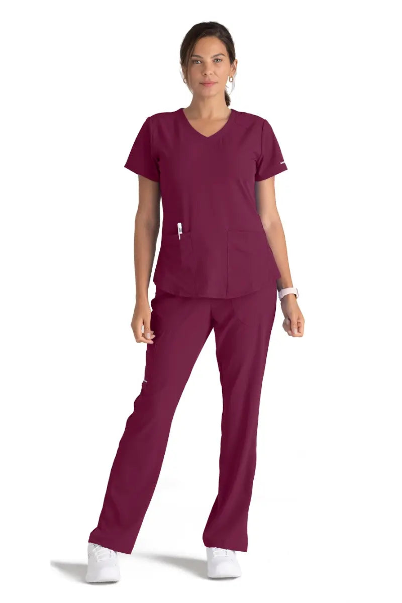 Skechers Women's Scrub Set Breeze Top & Petite Reliance Pant | Wine Soft Stretch Leggings