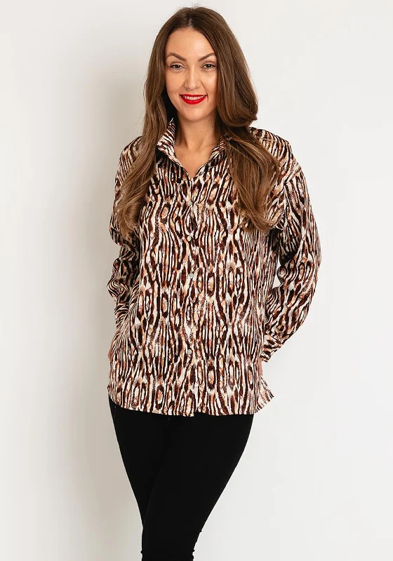 Serafina Collection Satin Feel Print Blouse, Brown Subtle Shimmer Blouse