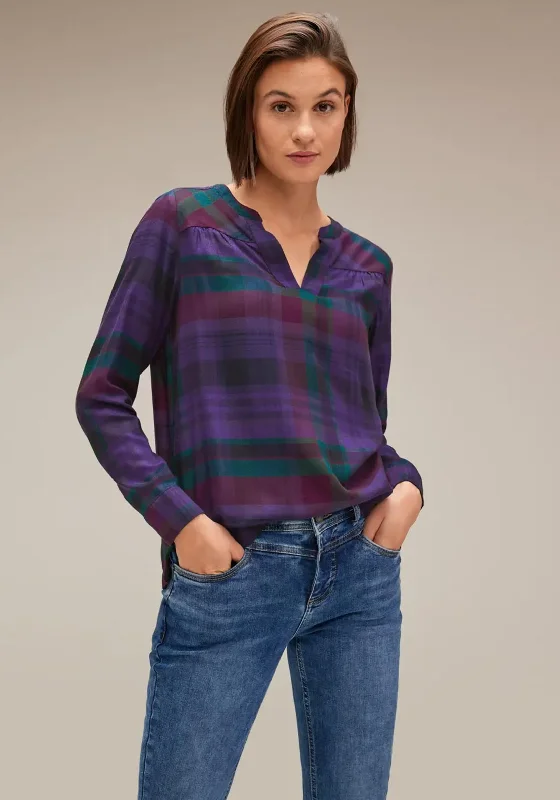Street One Checked Blouse, Intense Pure Lilac Soft Satin Blouse