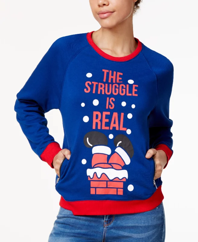 Mighty Fine Juniors The Struggle Is Real Holiday Graphic Sweatshirt Hoodie with Frayed Bohemian Relaxed Mighty Fine Juniors The Struggle Is Real Holiday Graphic Sweatshirt Hoodie with Frayed Bohemian Relaxed