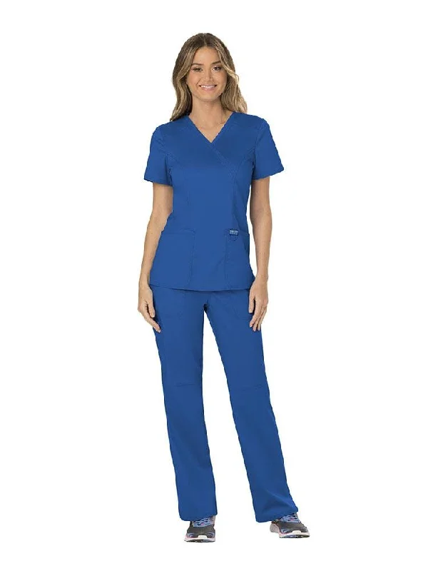 Revolution Women's Scrub Set Mock Wrap Top & Pull-on Pant | Royal Blue Stylish Elastic Waist Pants Revolution Women's Scrub Set Mock Wrap Top & Pull-on Pant | Royal Blue Stylish Elastic Waist Pants