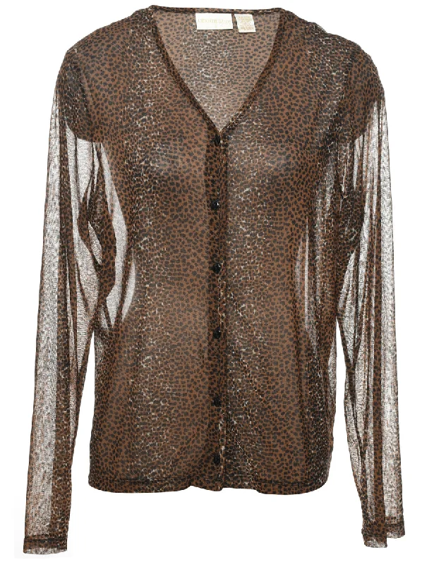 Leopard Print Blouse - XL Elegant Embroidery Blouse