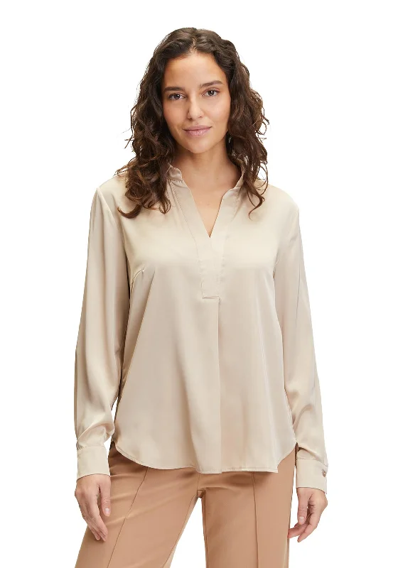 Betty Barclay Satin Feel V-Neck Blouse, Beige Modern Oversized Blouse