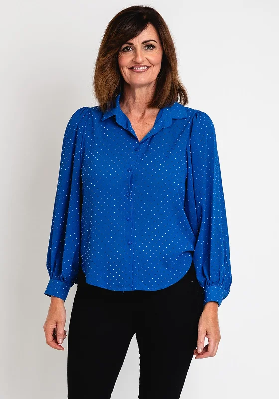 Serafina Collection Embellished Blouse, Blue Classic Minimalist Blouse