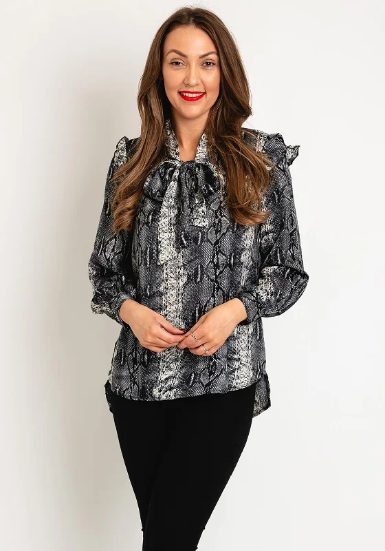 Serafina Collection Snake Skin Print Blouse, Grey Chic Sleeveless Blouse