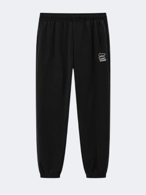Erke Knitted Cropped Women Lifestyle Pant Black Soft Cotton Pants