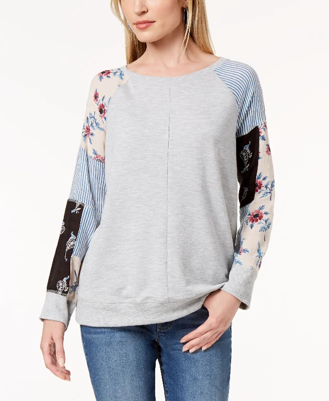 Style & Co Patchwork Sleeve Sweatshirt Hoodie with Hem Contrast Bold Stylish