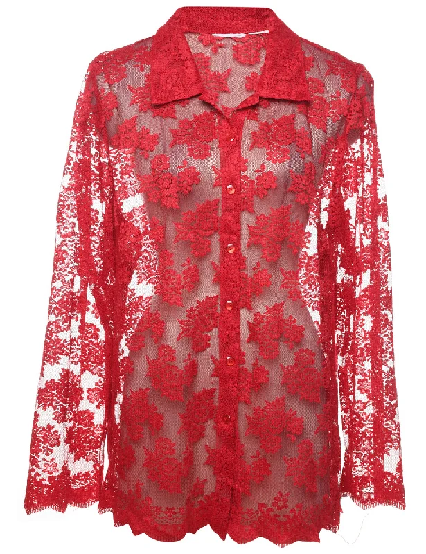 Lace Blouse - XL Satin Long Blouse