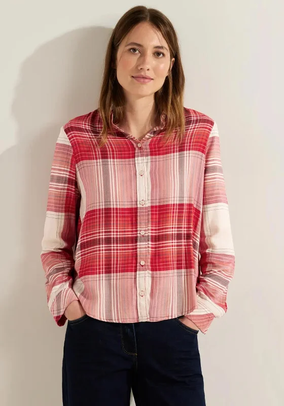 Cecil Turn Up Checked Blouse, Casual Red Relaxed Fit Blouse