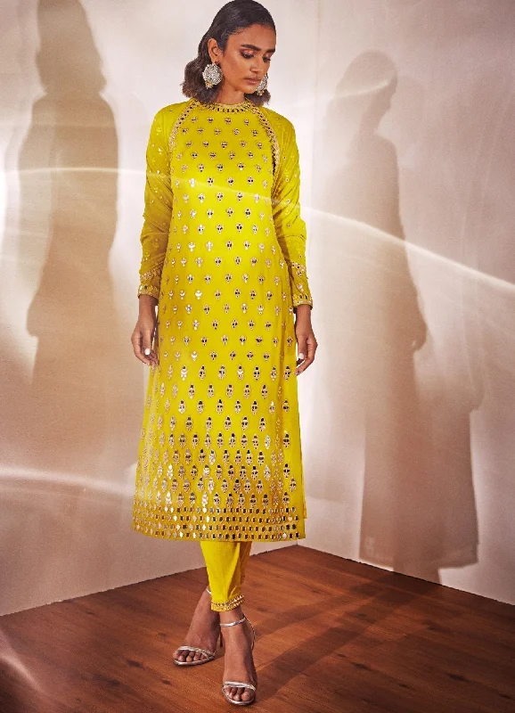 Lime Green Kurta Pant Set Relaxed Lounge Trousers