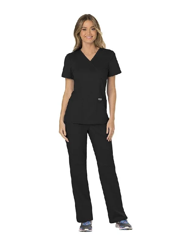 Revolution Women's Scrub Set Mock Wrap Top & Tall Pants | Black Fashionable Tapered Leg Pants Revolution Women's Scrub Set Mock Wrap Top & Tall Pants | Black Fashionable Tapered Leg Pants