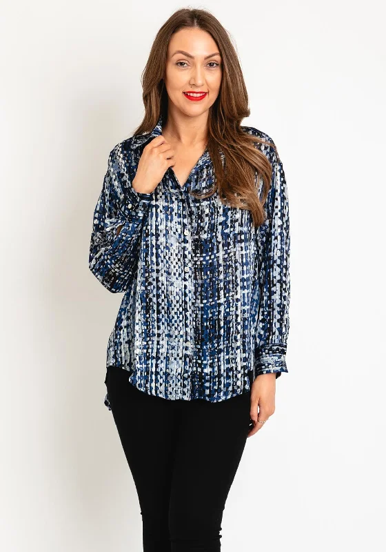Serafina Collection Abstract Print Blouse, Blue Lightweight Tunic Blouse