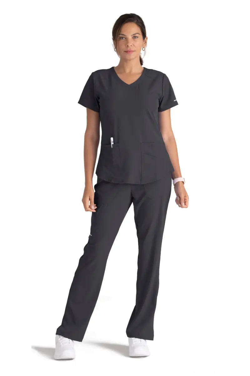 Skechers Women's Scrub Set Breeze Top & Tall Reliance Pant | Pewter Relaxed Linen Pants