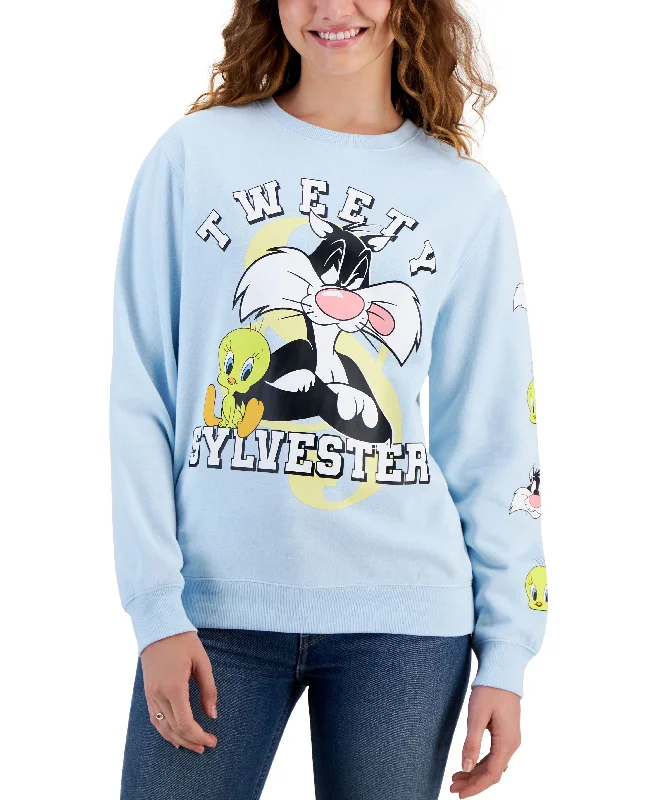 Juniors' Tweety And Sylvester Crewneck Sweatshirt Hoodie with Relaxed Fit Easy Casual