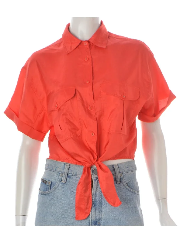 Label Red Tie Front Blouse Delicate Bow Blouse