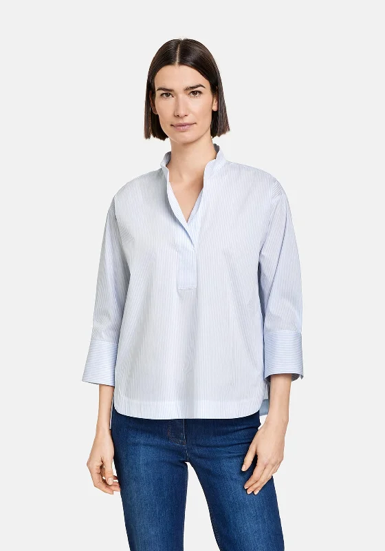 Gerry Weber High Collar Striped Blouse, Blue Boho Printed Blouse