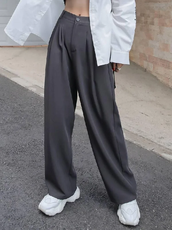 Fossil Grey Korean Relaxed Pants Comfortable Denim Leggings