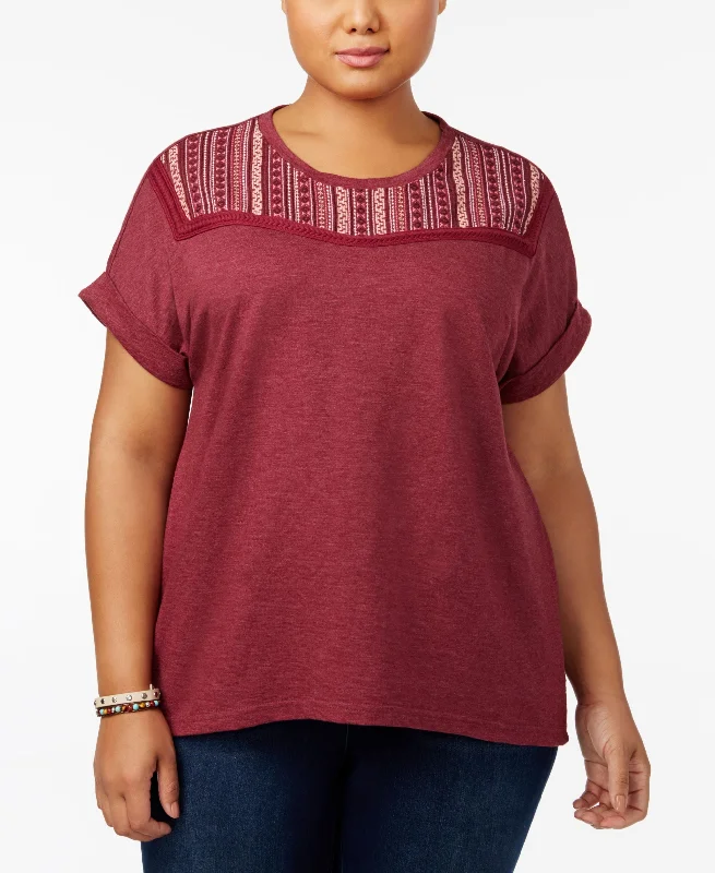 Style & Co Plus Size Embroidered Sweatshirt Hoodie with V-Neck Classic Versatile