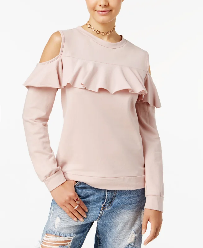Polly Esther Juniors Cold Shoulder Ruffle Sweatshirt Hoodie with Elastic Waist Stretchable Comfortable Polly Esther Juniors Cold Shoulder Ruffle Sweatshirt Hoodie with Elastic Waist Stretchable Comfortable