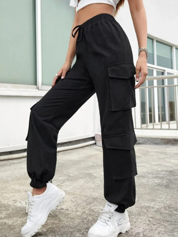 Women's Solid Color Sportswear Essential Cargo Pants Classic Straight-Leg Pants