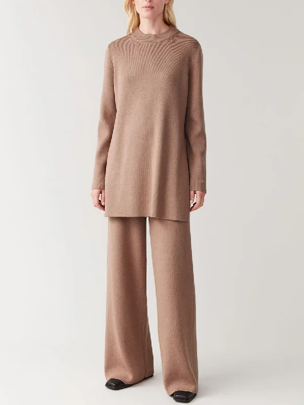 Knit Split Top Casual Pants Two Pieces Relaxed Fit Trousers