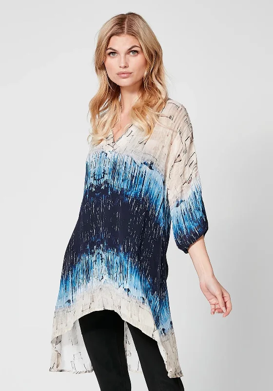 NU Denmark Tiana Lightweight Tunic Blouse, Blue Stylish Wrap Blouse