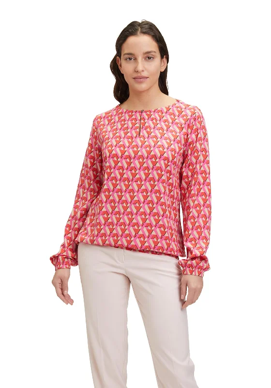Betty Barclay Cutout Detail Geo Print Blouse, Red Oversized Silk Blouse