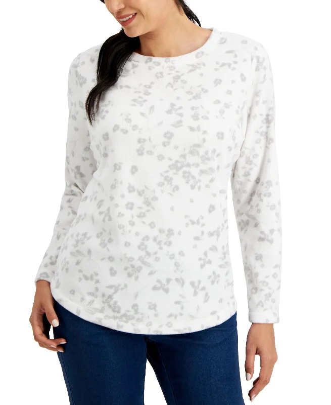 Printed Micro-Fleece Sweatshirt Hoodie with Longline Fit Extended Stylish