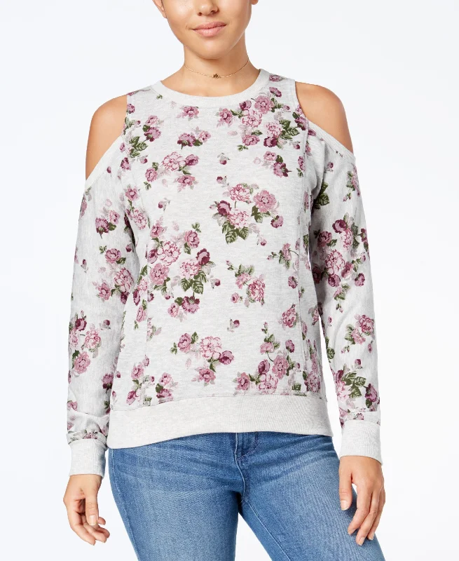 Ultra Flirt Juniors Floral Print Cold Shoulder Sweatshirt Hoodie with Gradient Ombre Colorful Ultra Flirt Juniors Floral Print Cold Shoulder Sweatshirt Hoodie with Gradient Ombre Colorful