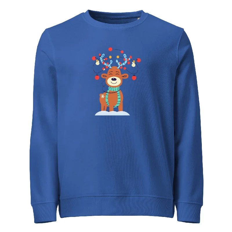 Cheerful Reindeer Christmas Graphic Women Organic Sweatshirt Hoodie with Print Artistic Unique