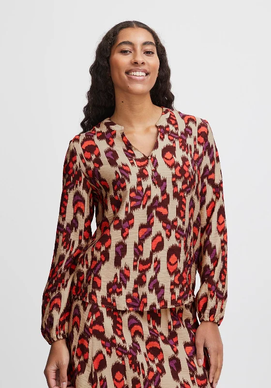 B.Young Ibano V-Neck Vibrant Print Blouse, Cayenne Mix Vintage Lace Blouse
