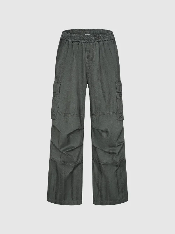 Oversized Ruched Wide-Leg Pants Fashionable Sporty Pants