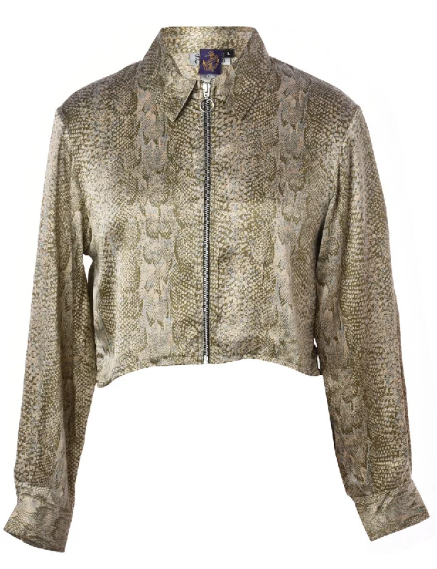 Label Zip Front Cropped Blouse Boho Chic Blouse
