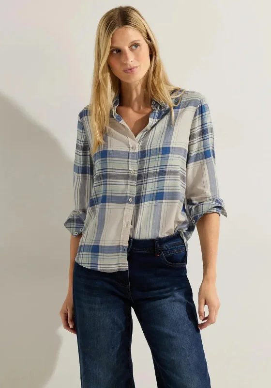 Cecil Turn Up Checked Blouse, Whitecap Gray Delicate Bow Blouse