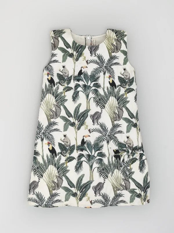 Tropical Print Sleeveless Shift Dress in Cotton