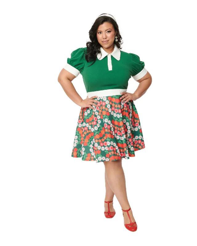 Smak Parlour Green Daisy Chain Print Fit & Flare Dress | Green Floral