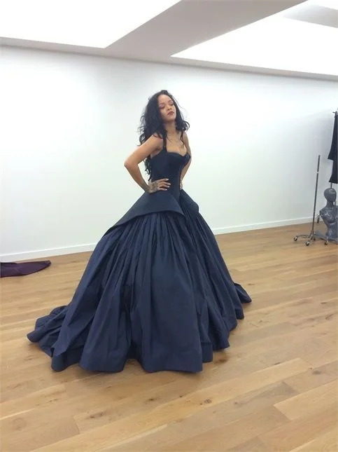 Navy Blue Satin Pleated Prom Dress A Line Birthday Ball Gown cc2365