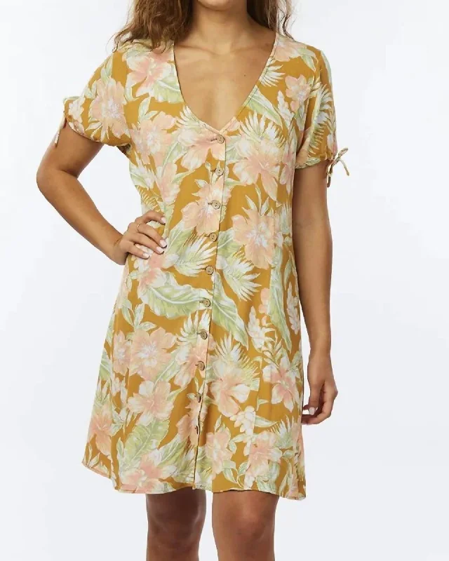 Always Summer Button Through Dress in Gold | Gold