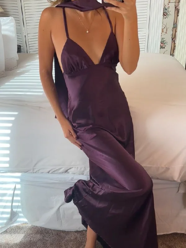 Purple Sexy Backless Long Prom Dress Party Gown cc2249