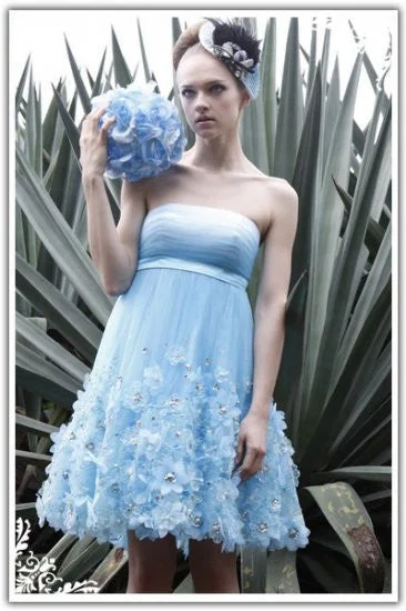 SALE Strapless Blue Daisy Cocktail Short Tulle Dress