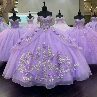 Lavender Quinceanera Dresses Floral Applique Beaded Off The Shoulder Sweet 15 16 c2801