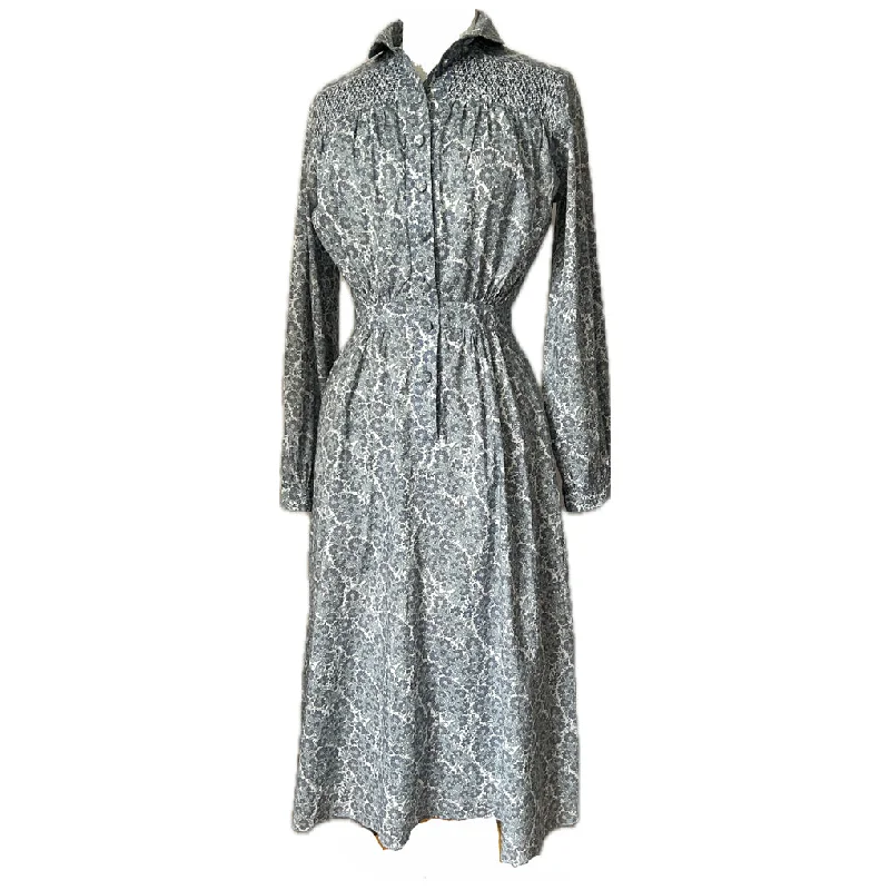 Liberty print pale blue floral early 1970s folky day dress