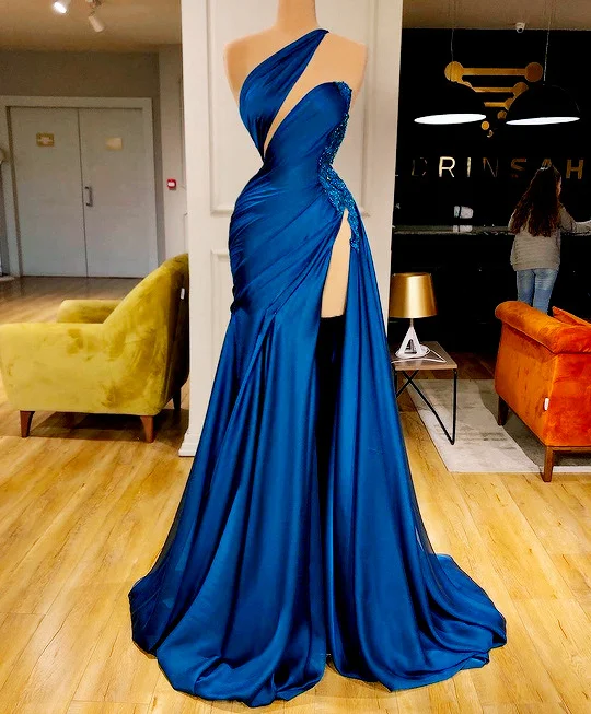 Royal Blue Uniuqe Long Prom Dress With High Split C1776