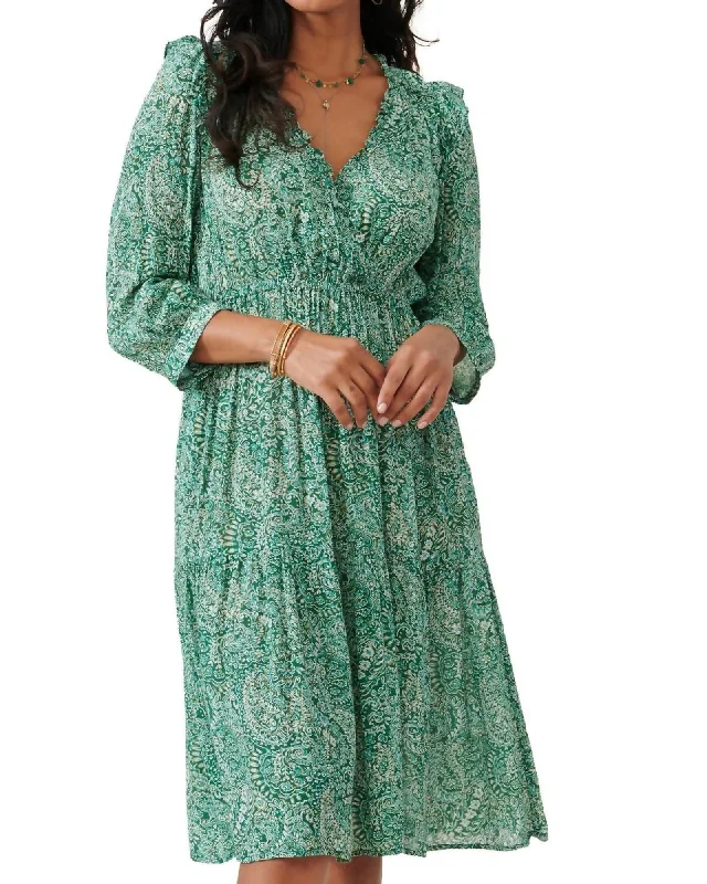 3/4 Sleeve Dress in Cypress Green/Aqua Mist | Cypress Green/Aqua Mist