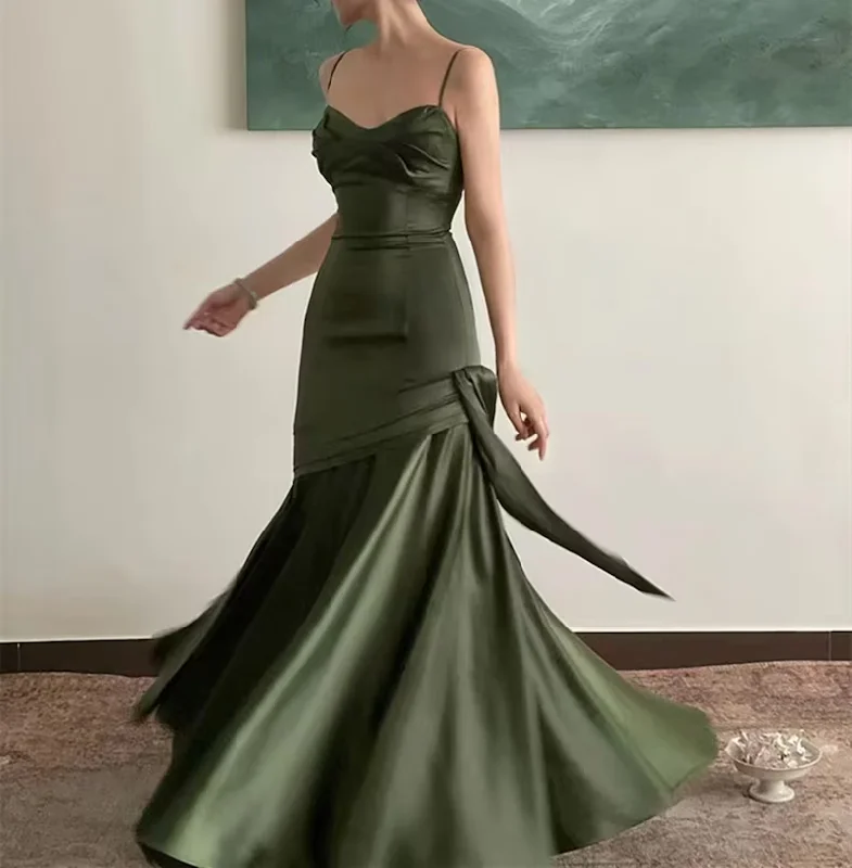 Green Spaghetti Straps Elegant Long Prom Dress,DP1508